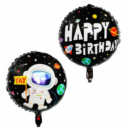 Foil Balloon - Round - Black, Astronaut, Happy Birthday